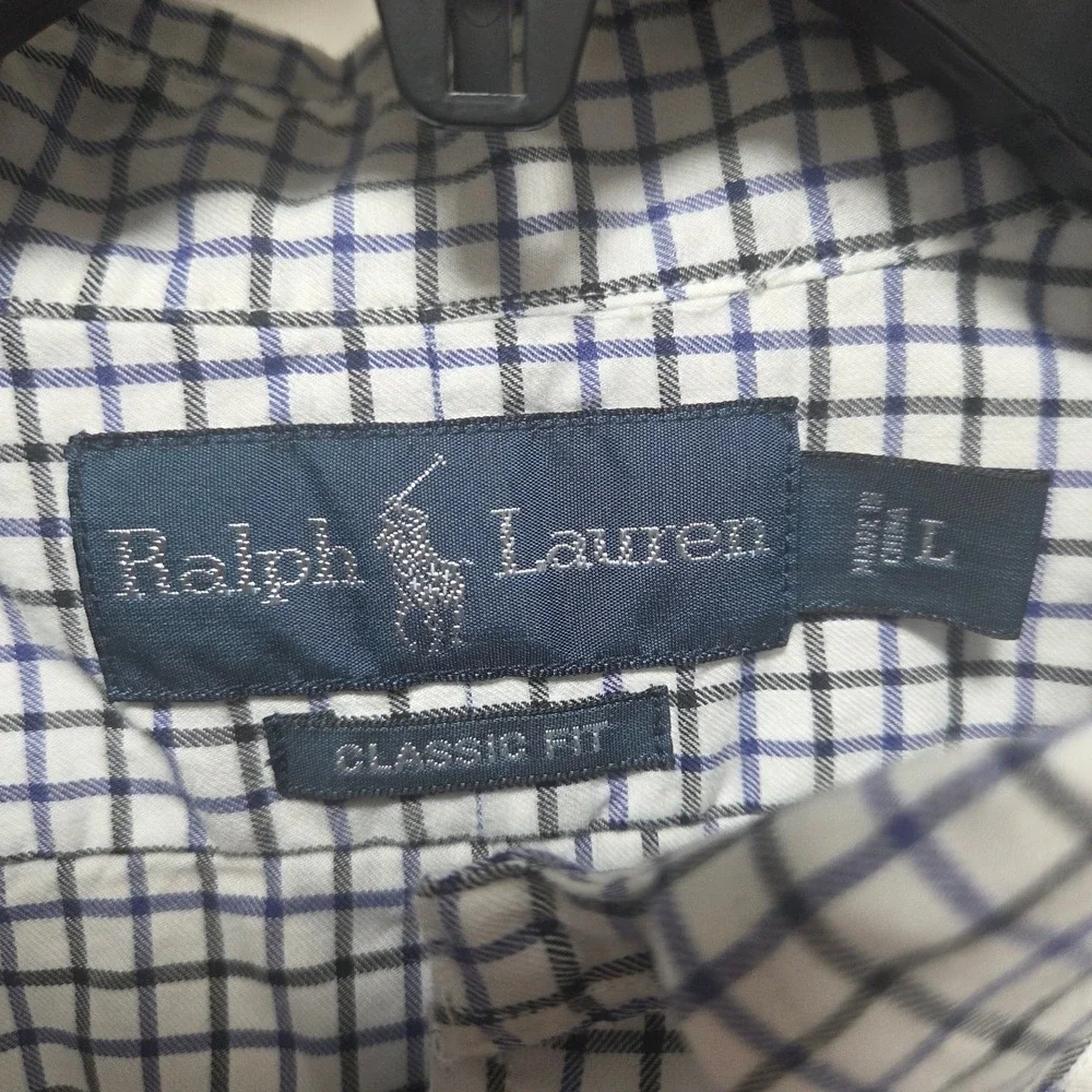 Polo Ralph Lauren Mens Classic Fit Tattersall Check Button Down Shirt Blue L